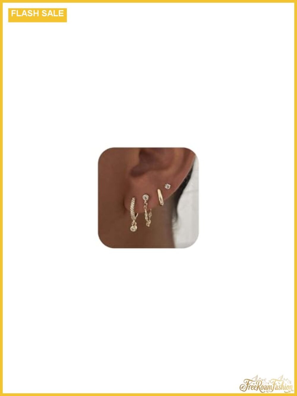 Dainty Gold Earring Stack for Women, 14k Gold Plated Hoop Stud Chain Earrings